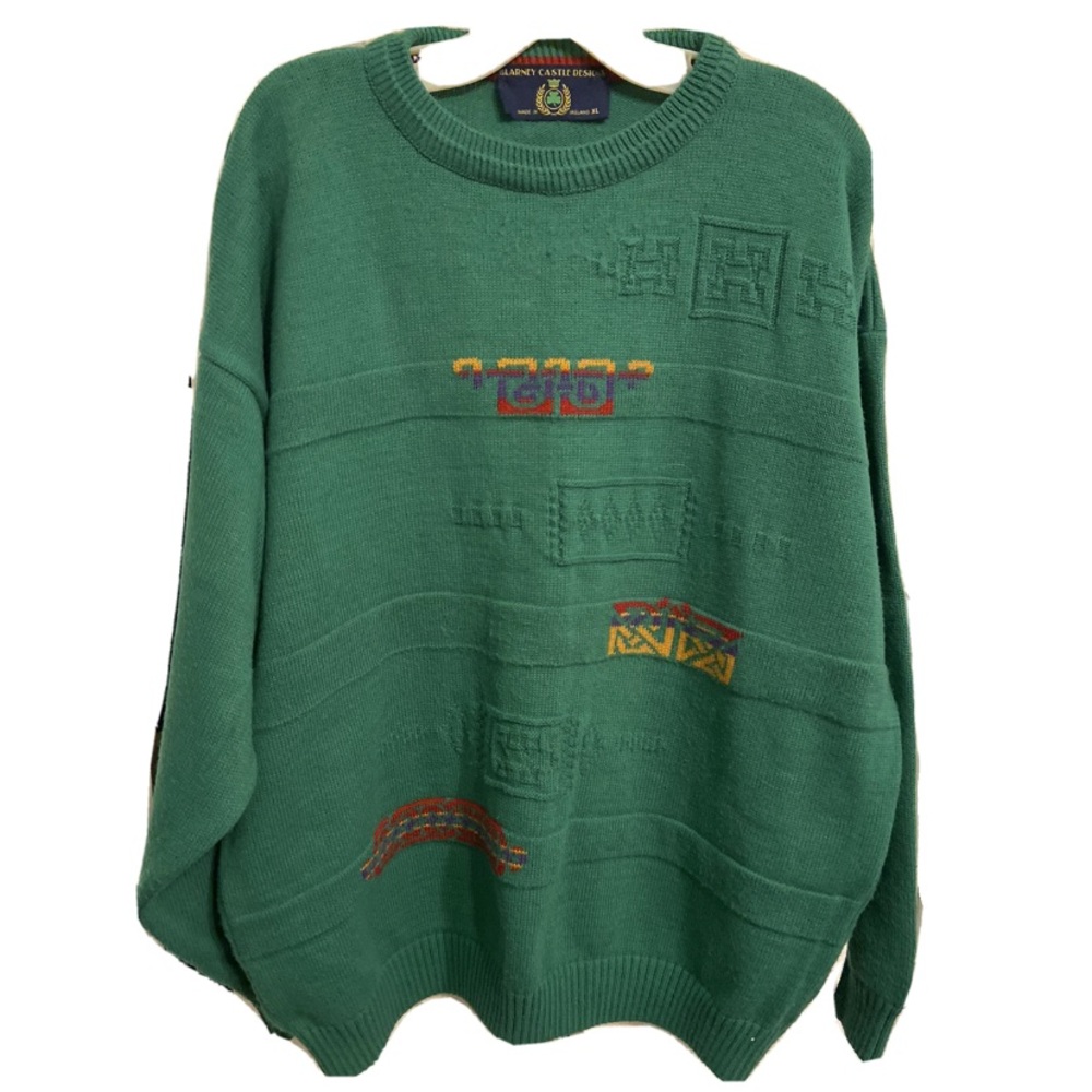 Vintage Irish sweater, Blarney Castle Designs green cable knit sweater